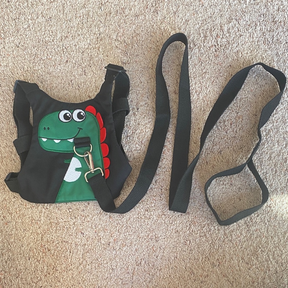 Dinosaur Toddler Harness Backpack & Wrist - Black and Green